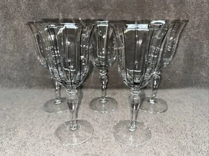 Beautiful 7 3/4” Tall Thin Black Striped Water Goblets Set Of 5 - Picture 1 of 5