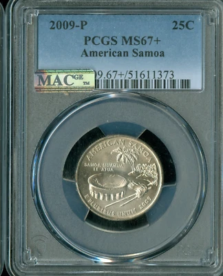 2009 P AMERICAN SAMOA QUARTER PCGS MS67 + MAC FINEST & SPOTLESS POP-2 RARE . - Image 1 of 2