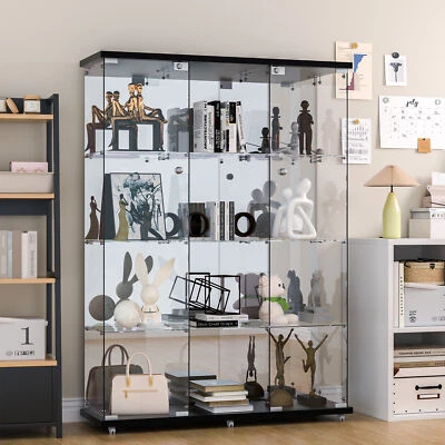 Стеклянный шкаф-витрина с зеркалом 12 полок 3 двери стеклянный книжный шкаф для спальни - Изображение 1 из 4