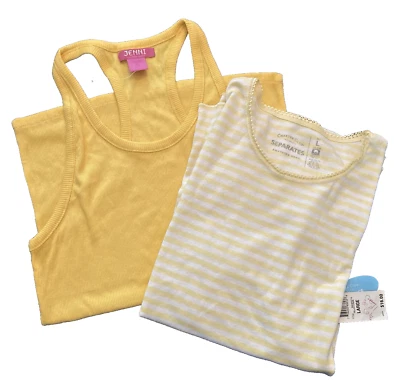 Camiseta sin mangas 2 PJ Sleep Top Charter Club Jenni talla L algodón amarillo espalda deportiva a rayas Foto 1 de 4
