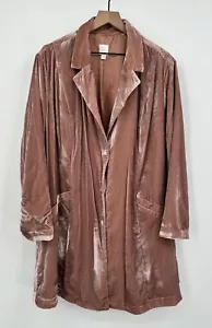 J Jill Crushed Velvet Jacket Women 2X Pink Long Sleeve Snap Closure Oversized - Picture 1 of 9