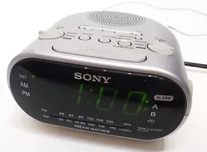 SONY DREAM MACHINE ALARM CLOCK AM/FM RADIO DUAL ALARM with Power Back-Up SILVER - Picture 1 of 10