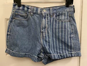 American Eagle Outfitters Mom Short Womens Sz 4 Shorts Striped Blue White - Picture 1 of 9