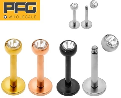 1 Pair Surgical Steel Gem Labret Monroe Tragus Lip Bar Nose Stud Earring 18G-14G - Image 1 of 4