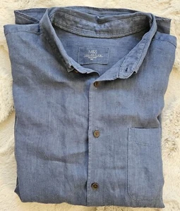 Marks and Spencer M & S Navy Pure Linen Shirt Mens XXL Long Sleeve Lightweight - Picture 1 of 9