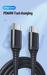 Chargeur Super Rapide USB-C vers USB-C 6,6 Pieds 60W PD Cordon de Charge 1 Câble Seulement - Photo 1 sur 6