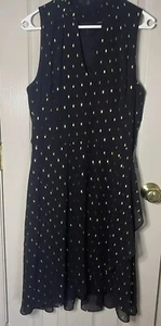 White House Black Market Fit & Flare Dress 4 Black with gold Size~14 - Picture 1 of 4