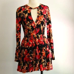 Free People Floral Long Sleeve Mini Tunic Dress with Pockets and Open Back Sz 4 - Picture 1 of 9