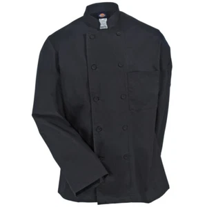 NWT DICKIES UNISEX CLOTH COVERED BUTTON CHEF COAT BLACK DC44 - Picture 1 of 4