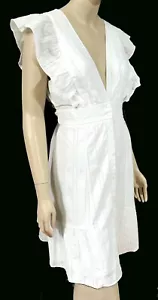 Nuevo con etiquetas Lulus con mechones con volantes y cinturón delantal pradera camisa vestido blanco L - Imagen 1 de 8