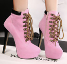 Uk Women's Very High Heel Platform Shoes Lace Up Riding Boots Ankle Stilettos