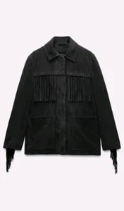 Zara Fringed Suede Jacket. Size LARGE. Genuine Leather - Picture 1 of 6