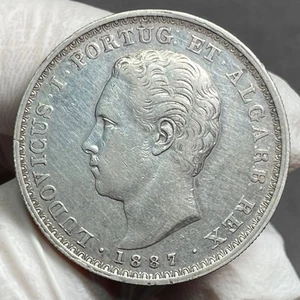 🇵🇹 Portugal King Luis 500 Reis Silver 1887 AUNC - Picture 1 of 4