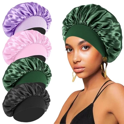 4 PIEZAS Gorro de Seda para Dormir - Gorros de Satén para Cabello Negro Mujeres Hombres, Envoltura C... Foto 1 de 4