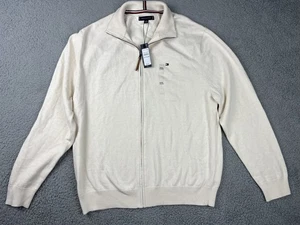 Tommy Hilfiger Sweater Mens 2XL Cream Full Zip Knit Fall Basics Logo Pullover - Picture 1 of 13