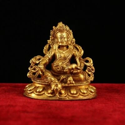 China Antigua Estatua Jambhala Antigua Antigua Tíbet Hecha a Mano Rojo Cobre Dorado Amarillo  Foto 1 de 4