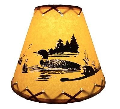 LOON Cabin Cottage Table Light LAMP SHADE Clip-On Bulb Style 9" inch Laced Cone - Image 1 of 4