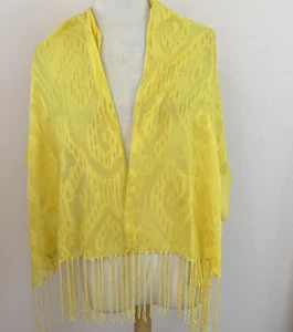 Talbots Lightweight Scarf Wrap Yellow Geometric Aztec Fringe Sheer Cotton Blend - Picture 1 of 8