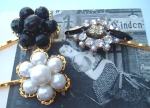 Pinzas de pelo bobbies de graduación nupcial accesorio reciclado de colección negro blanco - Imagen 1 de 4