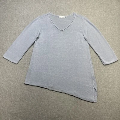 Suéter Habitat Mujer Medio Azul Mezcla de Lino Dobladillo Asimétrico Costero Suelto Tejido Foto 1 de 4