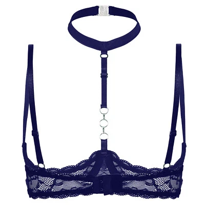US Women Floral Lace Bras 1/4 Cups Underwear Open Cup Push Up Underwire Bra Top - Image 1 of 4