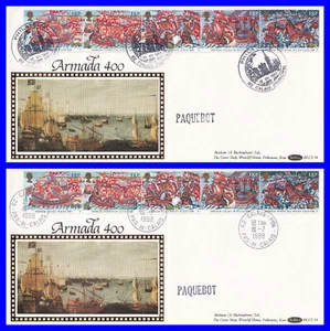 1988 ARMADA: Set of 2 Benham BLCS 34 FDC with Calais H/S & CDS + Paquebot cachet - Picture 1 of 3