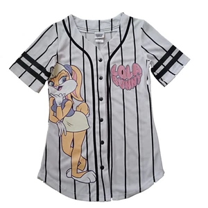 Looney Tunes Baseball Jersey Womens S White Stripe Lola Bunny Graphic Shirt Logo - Picture 1 of 18