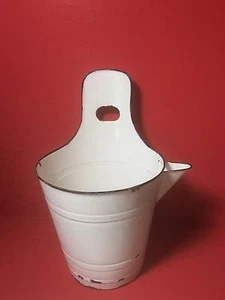 Antique White Enamelware Hanging Milking Pail Bucket w/Spout BUDAFOK Hungarian - Imagen 1 de 7