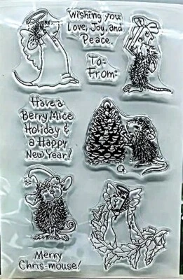 Estampillas transparentes de Navidad de ratones ángel piña árbol ratón amor alegría paz Foto 1 de 2