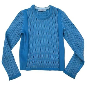 TORY BURCH 'Honeycomb' Pullover Maglione Maglia Aperta Blu Chiaro, Taglia S - Foto 1 di 6