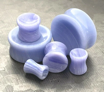 PAR Cóncavo Sintético Azul Encaje Ágata Piedra Doble Destello Tapones Orejeras Medidores Foto 1 de 4