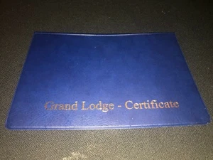 TOP QUALITY BLUE LEATHER LOOK PVC GRAND LODGE CERTIFICATE HOLDER - GOLD BLOCKED - Picture 1 of 3