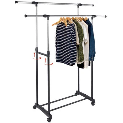 BAKAJI Stand Appendiabiti Doppio in Acciaio con Ruote Aste Telescopiche Regolabile PU