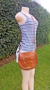Vintage Genuine Leather Women's Messenger Sling Bag Brown Handmade Handbag Hippy - Picture 1 of 8