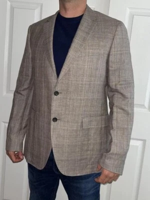 Blazer SALVATORE FERRAGAMO Talla 54 Hombre Chaqueta Lino Beige Tostado Grande Foto 1 de 4