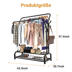 Kleiderständer Schwerlast Garderobenständer Mit 2 Kleiderstangen und Schuhregal - Bild 1 von 18