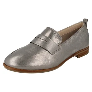 CLARKS Narrative Alania Belle silver leather block heel loafers UK 4.5 EU 37. 5 - Picture 1 of 9