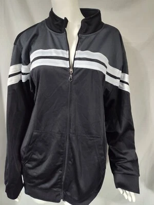 Men's XL track full zip jacket Street Line USA black white stripe light FLAW 1 - Image 1 of 4