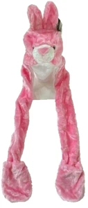 Pink Bunny Cartoon Hat Winter Fluffy Plush Long Mitten Cap Earmuff Long Pawn - Picture 1 of 3
