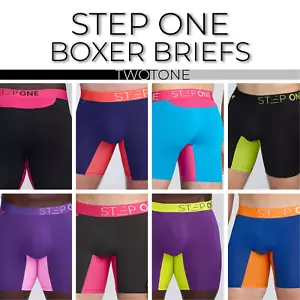 STEP ONE New Mens Boxer Briefs (Longer) Bamboo Underwear - TWO TONE Patterns - Picture 1 of 103