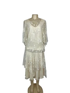 Riña di’ Montella Vintage Ivory Lace Overlay Dress With Floral Embroidery Sz 12 - Picture 1 of 10