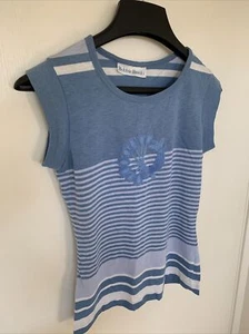 Bobbie Brooks Blue White Embroidery Vintage 1970’s Women’s Striped T Shirt Sz M - Picture 1 of 11