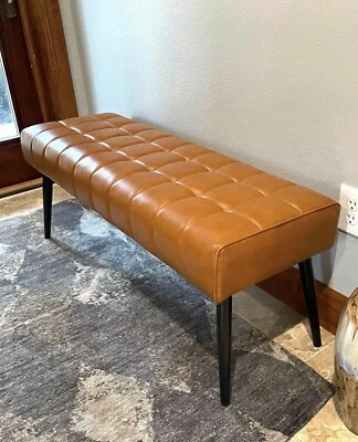 New Large Entrway Bedroom Bench Tufted Leather Ottoman Footstool Fast Shipping - Image 1 of 4