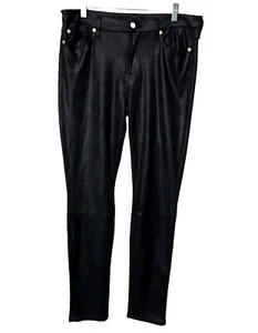 7 for all Mankind Faux Leather Crackled Pants Size 30 Black Skinny Stretch 31x30 - Picture 1 of 13