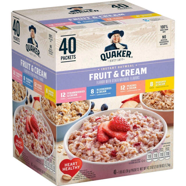 Quaker Instant Oatmeal Fruit & Cream Variety Pack (40 Packs x 30g)