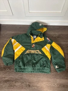 Vintage 90s SEATTLE SONICS STARTER PUFFER PULLOVER JACKE KAPUZE SUPERSONICS L Youth - Bild 1 von 10
