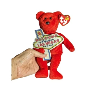 Ty Beanie Babies Aces Welcome to Las Vegas Red Bear Stuffed Animal Soft Toy 8.5" - Picture 1 of 4