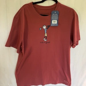 Life Is Good Crusher T Shirt Jake Golfer Mens LG Red Short Sleeve Golf flaw - Picture 1 of 4