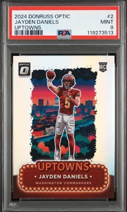 Panini Donruss Optic Uptowns Jayden Daniels #2 2024 RC PSA 9 como nuevo comandantes - Imagen 1 de 2