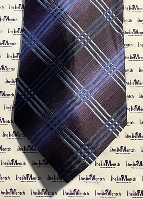 "Corbata de cuello Kenneth Cole diseño a cuadros púrpura y azul 4"" (nueva sin etiquetas)" Foto 1 de 3